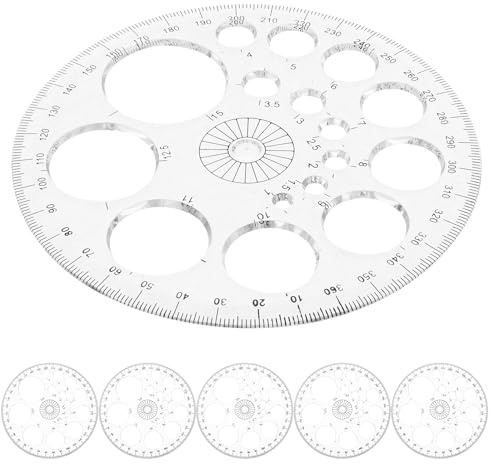 Angoily Goniometro Circolare a 360 Gradi Trasparente Set da 6 Pezzi, Righello per Disegno Scala Chiara, Strumento di Misurazione per Studenti e Insegnanti, per Esercizi di Geometria e Uso