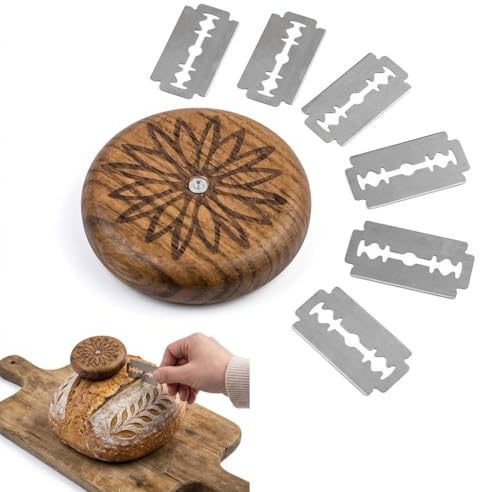 Brot Schneide Werkzeug,Runde Teig Rasiermesser,Edelstahl Bäckermesser mit 5 Rasierklinge,Brot Lahm Scoring Tool,Einschneiden Brotmesser,Teigmesser,Sauerteig Messer,Klinge zum Einritzen,Backen Zubehör