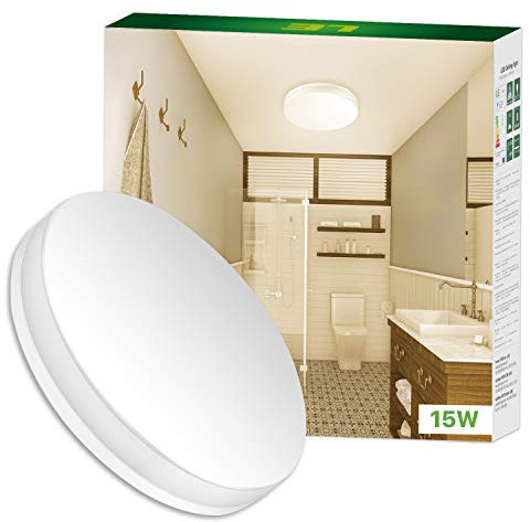 Lepro LED Deckenlampe 15W, LED Deckenleuchte IP54 Wasserfest, 3000K 1500LM Badezimmer Lampe, Rund Badlampe Decke, ideal für Bad Schlafzimmer Flur Küche Wohnzimmer Balkon, Warmweiß, Ø22cm