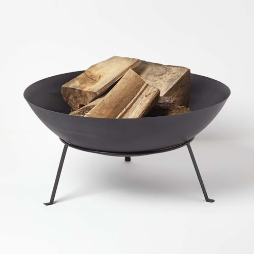 Homescapes Cuenco de Fuego de Metal en patas negro redondo Fire Pit para Log combustión apto para uso en exteriores, 60 cm de diámetro