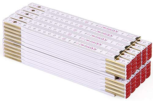 Metrie PERFEKT 10 Zollstock/Zollstöcke - Gliedermaßstab | Maßstab - 2m - Weiß - Duplex Teilung, Hergestellt in der EU - 10 stück