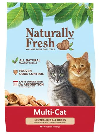 Naturally Fresh Cat Litter Made From Walnut Shells, Unscented, Multi-Cat, Upcycled, Low Dust, Sustainable, 26 Lbs