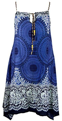 GURU SHOP Mandala midiklänning, axelbandsklänning, strandklänning för starka kvinnor, damer, röd, syntetisk, storlek: en storlek, lång & midiklänningar alternativ klädsel, indigo, En Storlek