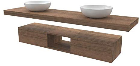 VE.CA.s.r.l. - Mueble de Baño - Conjunto de Mobiliario de Baño Completo - Estante Lavabo con LED - En Diferentes Acabados y Combinaciones - También a Medida - Diseño para el Hogar - Color: Nogal