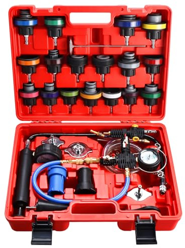 FreeTec 28-TLG Kühlsystemtester Kühlerabdrückgerät Kühler Druck Prüfung Abdrückgerät Kühlsystem Tester abdrücken Prüfgerät Wassertank Lecksucher Werkzeug