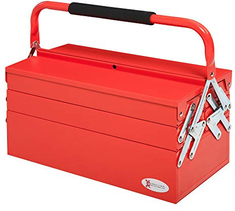 DURHAND Caja de Herramientas Metálica, Maletín de Herramientas de Acero Plegable con 5 Bandejas y Asa, para Taller, Garaje, 45x20x34,5 cm, Rojo