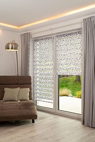 K-Home Klemmfix Doppelrollo Madrid ohne Bohren Stein Taupe Bedruckt 55 x 200 cm (B x L)
