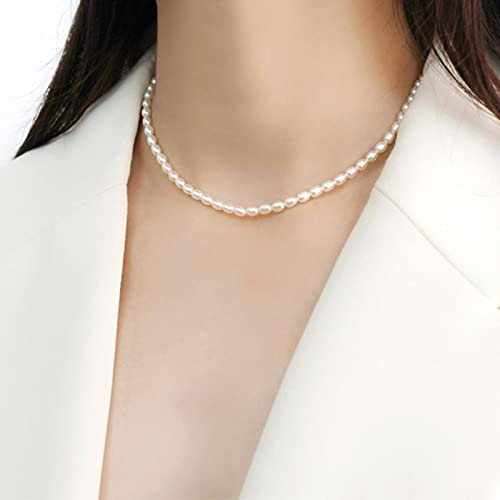 Ovale Natürliche Süßwasserperlenkette 925 Sterling Silber Schmuck Für Damenmode Verstellbare Länge Kette