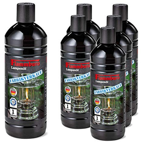 FLAMMBURO 6 Litri di Olio per lampade a Olio, lampade a Petrolio, torce da Giardino, Candele a Olio, Candele a Olio – 6 x 1 litro = 6 Litri
