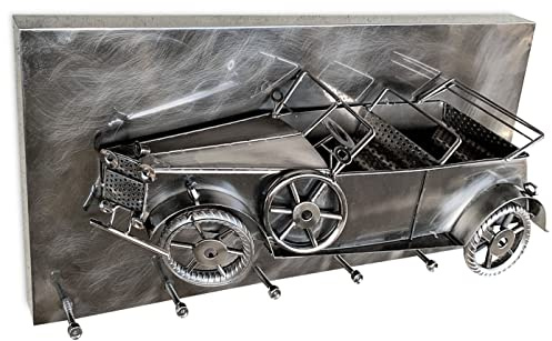 Elegante Wandgarderobe im Retro-Look - 3D Vintage Garderobenpaneel aus Stahl im Oldtimer-Design. Schönes 3D Wandbild, Silber