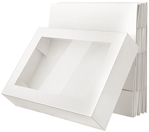 Gersoniel Halbblech-Kuchenboxen mit Sichtfenster für Bäckerei, Weiß, 10 | 48,3 x 35,6 x 10,2 cm große, rechteckige Backkartons aus Karton, zum Mitnehmen, Verpackungsbehälter für Gebäck, Backen