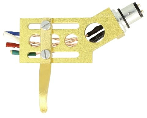THAKKER CHS-19 - gekröpftes CNC gefrästes Aluminium Headshell - Gold | SME Anschluss | inkl. Headshell-Kabel, Schrauben in 4 unterschiedlichen Längen, Muttern und Nylon Unterlegscheiben