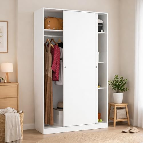 Dmora - Garde-Robe 2 Portes Denali, Cintre pour Chambre à Coucher, Armoire à Portes coulissantes, 120x50h204 cm, Blanc