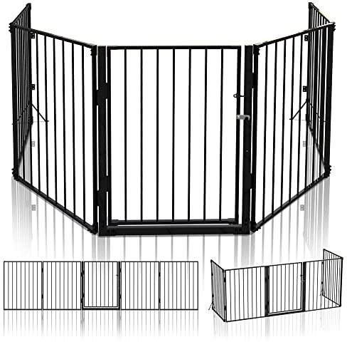 VOUNOT Barrera de Seguridad para Perros, Valla de Seguridad 5 Piezas, Rejilla de Protección de Chimenea Montaje Flexible, 300 x 75 cm, Negro