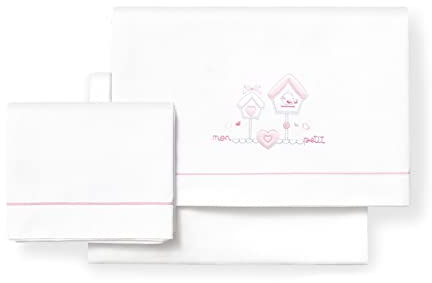 Mon Petit Bettwäsche-Set für Kinderbett, Weiß und Rosa