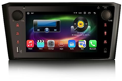 Erisin 7 Zoll 8-Kern 4GB RAM+64GB ROM Android 14 Autoradio Bluetooth GPS Navi für Toyota Avensis T25 Navigation Unterstützt Carplay Android Auto WiFi DSP DAB+ OBD2 DVB-T2 DVR USB FM RDS Touchscreen