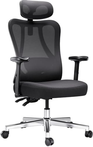 Hbada P3 Pro Bürostuhl Ergonomisch, Schreibtischstuhl mit Verstellbarer Kopfstütze, Lordosenstütze, großem Neigungswinkel, Rückenlehne aus elastischem Netzgewebe, Schwarz