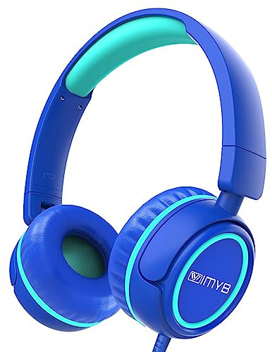 IMYB Kids Headphones, V1 Wired Stereo Foldable Tangle-Free 3.5mm Adjustable On-Ear Headphones for Kids for School/Toddlers/Childrens/Teens/Boys/Girls/Ipad/Tablet/Kindle/Phones/Travel/Plane (Blue)