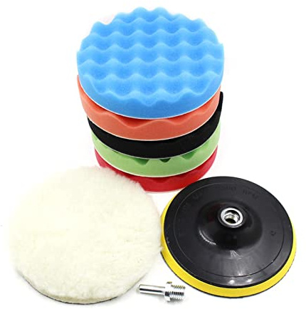 Pomurom Polierschwamm, 8/11 Stück 80mm/125mm/150mm/180mm Auto Polierpad für Poliermaschine Bohrmaschine zum Polieren,Schleifen,Wachsen, Wolle Polieren Pad Set mit M10 Bohrer Adapter, für Autopflege