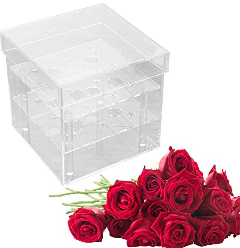 Transparente Acryl-Würfelvase, moderne transparente Blumenvase, 2 Etagen, lange quadratische Vase, transparente Rosen-Blumentopfständer, dekorative Vase mit Blumenlöchern