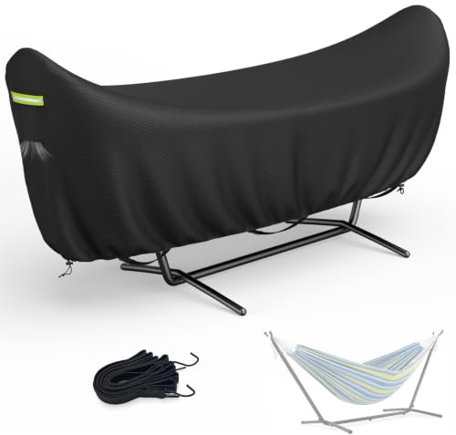 AKEfit Hängematten-Abdeckung, 400D verbesserte wasserdichte Hängemattenabdeckung für 3,9 - 3,6 m Hängematte mit verstellbarem Schnallenriemen, 381 cm L x 149,9 cm B x 78,7 cm H, Schwarz