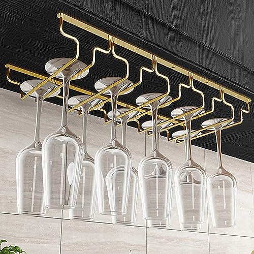 SAGIDAR Metall Weinglashalter Regal Edelstahl - Weingläser Halter Aufhängen Gold, 34.5cm-91cm Weinglas-Halter Für Stielgläser, Rostet Nicht Leicht, Platzsparend, Für Hausbar, Küche, Bar Pub, Café