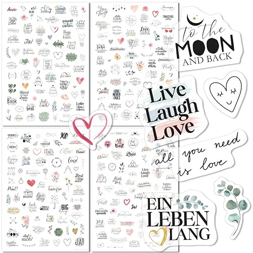 288 Aufkleber, TRANSPARENT, Hochzeit für Gästebuch, 4 Stickerbögen DIN A4, für Hochzeitsalbum, Einladungen, Dankeskarten, Sticker Scrapbook Bullet Journal (transparent)