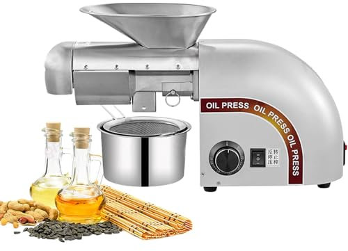 Qiang 1800W Máquina De Prensa De Aceite a Pequeña Escala Hogar Extractor De Alto Rendimiento De Aceite Extractor De Frío Y Caliente 0-300℃ Control De Temperatura,6-9Kg/Hora,Silver-220V