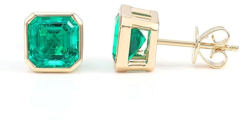 Epinki Gold 375 Ohrstecker Echt Gold Schmuck, Klassiker Ohrringe Damen mit Prinzess Labor Erstellt Smaragd Grün 2ct, 18K Gold Ohrringe Jugendstil