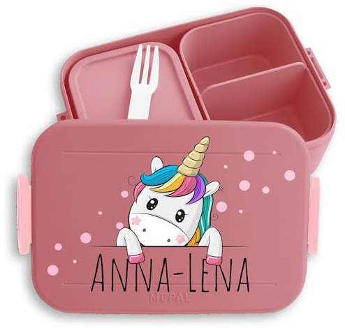 Kinder Bento Box Midi für Mepal Bentobox - Einhörner - Brotbox Einhorn süß Lunchbox Unicorn I - 900 ml - Rosa - personalisierte brotdose einschulung jausenbox mädchen schule einhörnern