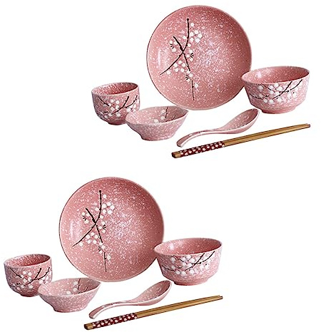 Zerodeko Set De Couverts Céramique Délicate Japonaise Rose Pour Ménage Service Vaisselle Maison Kit Ménagère Quotidien Élégant