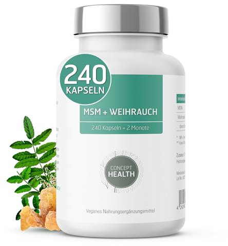 CONCEPT HEALTH MSM + Weihrauch 240 Kapseln | 1600 mg MSM - 1600 mg Weihrauch je Tagesdosis | Synergetische Kombination aus Methylsulfonylmethan & Weihrauch | Hoch bioverfügbar, laborgeprüft & vegan