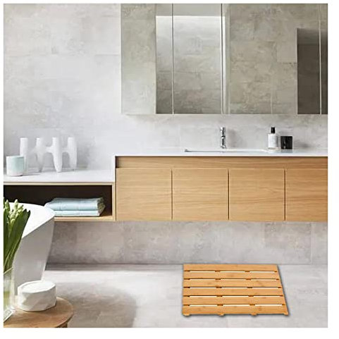 Rutschfeste Bambus-Badezimmermatte, Duschmatte aus Holz, luxuriöse Duschmatte, rutschfest für Badezimmer, Badewanne, Spa, Garten, Zuhause, für den Außen- und Innenbereich, anpassbar, 85 x 100 cm