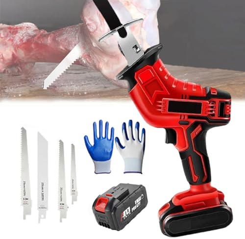 Pealiritansemen Elektrischer Knochenschneider mit 4 Klingen und 12 Paar Handschuhen, Werkzeug-Set zum Schneiden von Fleisch, tragbare Knochensäge für Fabrik/Restaurant