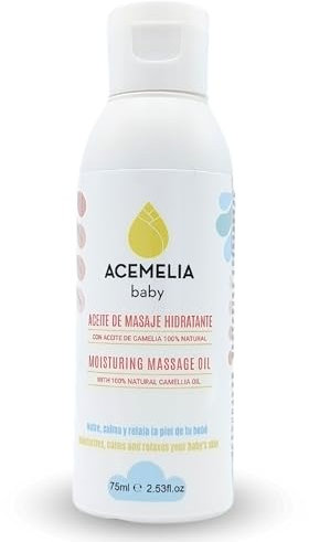 Acemelia Babyöl - 75 ml - Feuchtigkeit und Entspannende Bauchmassage - Für Bauchmassagen, die Koliken, Blähungen und Verstopfung lindern - 100% Natur - Handwerkliche Herstellung in Galicien