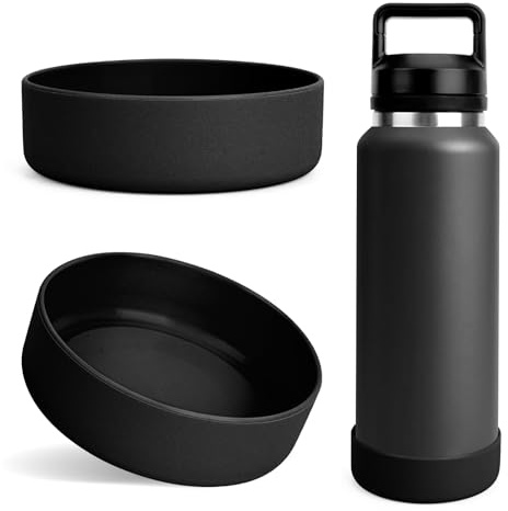 Linkidea Housse de protection antidérapante en silicone pour bouteille d'eau YETI Rambler 36 oz (noir, lot de 2)