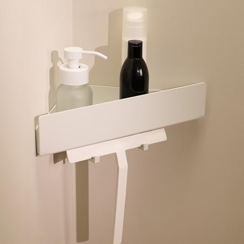 Designfabrik Hamburg Duschablage ohne Bohren | Eckregal Bad | Duschregal ohne Bohren | Kleberegal Bad | Duschkorb selbstklebend | Badaccessoires | Duschablage Ecke Weiß