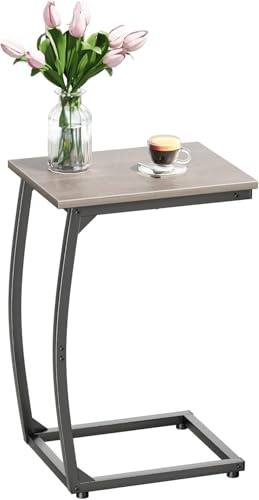 LAKEMID C Shaped End Table, Side Table for Couch, TV Tray Table for Living Room Bedroom (Grey)
