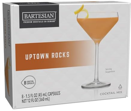 Bartesian Cocktail Mixer Uptown Rocks - Ingrédients pour Cocktail a base de Gin - Capsules pour le Bartesian Cocktail Maker - Préparation sans alcool à mélanger avec des spiritueux - Lot de 8 capsules