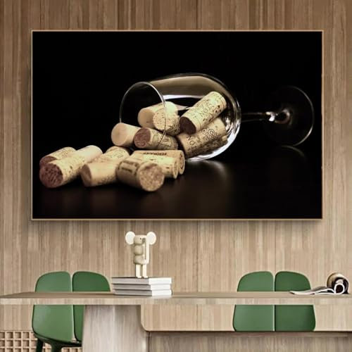 BMGKYAGL Wandbild mit Weinglas und Weinkorken, Wandkunst, Leinwanddruck, Inneneinrichtung, Zuhause, Schlafzimmer, Bürodekoration, 30 x 45 cm, rahmenlos