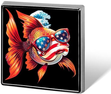 Japanischer Fisch, USA-Flagge, Brillen, quadratisches Abzeichen, Metall-Anstecknadel, individuelle Brosche, Gedenknadeln für Frauen und Männer