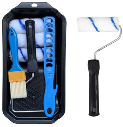 Rullo per Pittura Set, Rulli per Verniciare Set, Set Rotolo di Vernice, Rullo di Verniciatura, Vaschetta per Verniciatura, Adatto per L'uso Fai Da Te in Officina, Casa e Giardino, 7 Pezzi