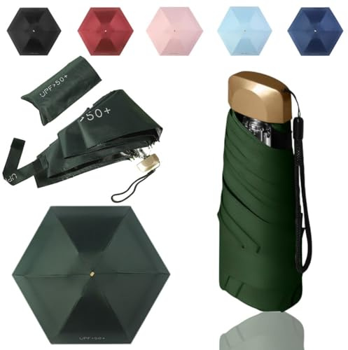 Tirimbeles® Paraguas Pequeño Plegable de Bolsillo | Mini Paraguas 6 Varillas y Funda | Protección Solar UV y Repelente al Agua | Compacto y Portátil | Ideal Viaje y Bolsos Pequeños (Verde Botella)