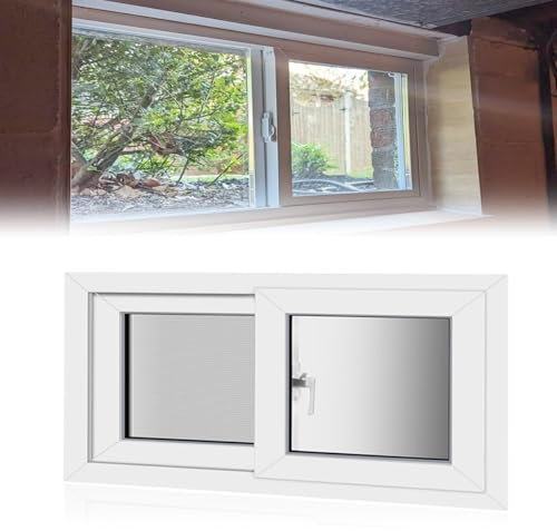 Finestra Scorrevole In Alluminio Bianco, Sostituzione Finestra Del Capannone Seminterrato Con Schermo E Vetro Temperato, Finestre Scorrevoli A Battente(71x48cm(WxH))