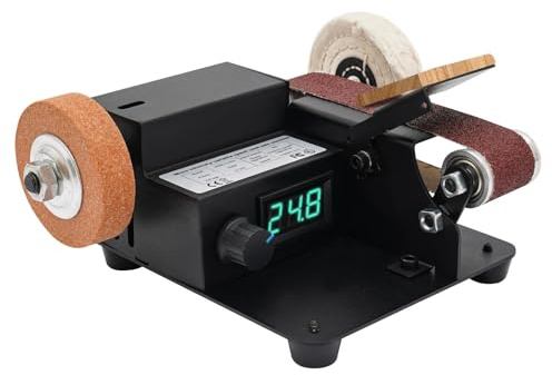 RjcdOPL Mini Ponceuse à Bande 350 W avec Meule et Roue en Tissu, Vitesses Réglables, 10 Bandes Abrasives 30 x 340mm, Pour Meulage de Métal, Aluminium, Bois, Plastique