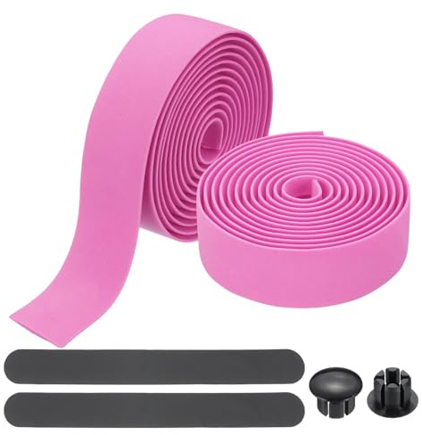 PATIKIL 2 Rollen à 2 Meter 6,6 Fuß Lenkerband mit Endkappen Pink | hochelastisches EVA-Schaum-Griffband, komfortable rutschfeste und stoßdämpfende Lenkerwicklung, Für Rennräder