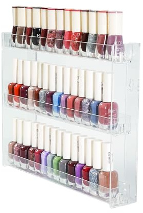 MJLDPOY Transparent Nail Polish Organizer - 3-Tier Acrylic Nail Polish Rack, Wall-Mounted Sunglass Organizer, Essential Oils Storage Shelf (3 Tiers)