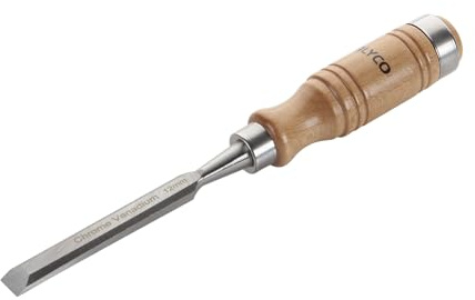 Formón 35 mm con mango de madera, ideal para tallado y carpintería, proporciona precisión y comodidad en el uso.