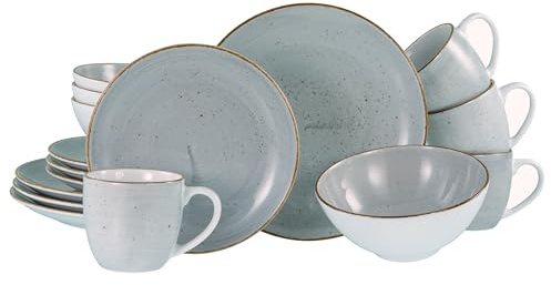 Creatable, 24538, Serie Vintage Nature Stein, 16-teiliges Geschirrset für 4 Personen, Kombiservice aus Porzellan, spülmaschinen- und mikrowellengeeignet, Made in Europe