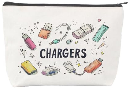 Travel Charger Cable Organizer Bag with Zipper for Men Women Holiday Essentials Accessories (white)